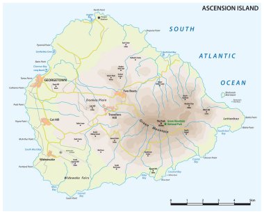 Güney Atlantik Okyanusu, İngiltere 'deki volkanik yükselme adasının vektör haritası.
