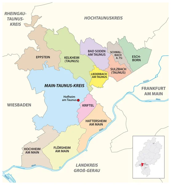 Administrativ Karta Över Vektorer Huvudstadsregionen Taunus Kreis Hessen Tyskland — Stock vektor