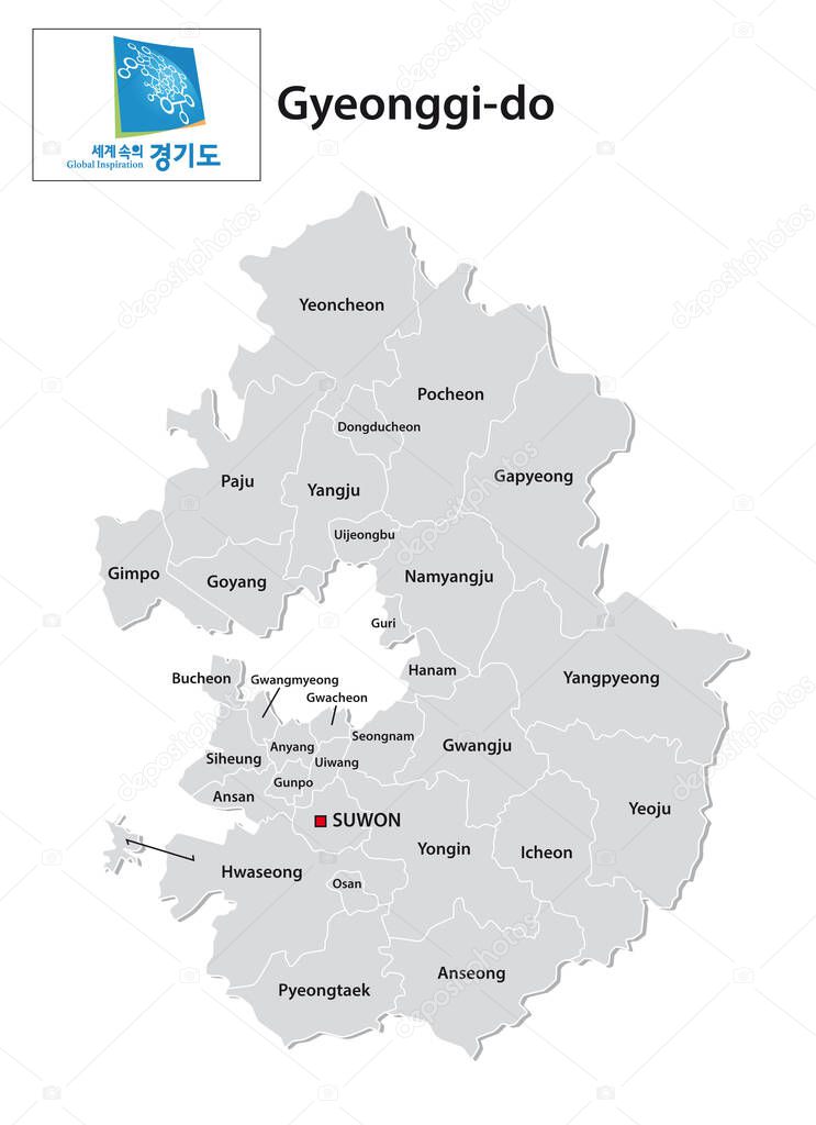 administrative vector map of the South Korean province of Gyeonggi-do with flag 