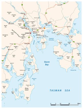 Büyük Hobart yol vektör haritası, Tazmanya, Avustralya