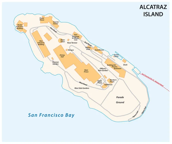 Vektorkarta Över Kaliforniens Före Detta Fängelseö Alcatraz — Stock vektor