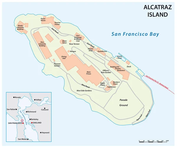 Vektorkarta Över Kaliforniens Före Detta Fängelseö Alcatraz — Stock vektor