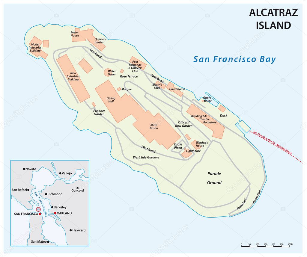 vector map of Californias former prison island Alcatraz