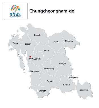 Güney Kore 'nin Chungcheong eyaletinin idari vektör haritası. 