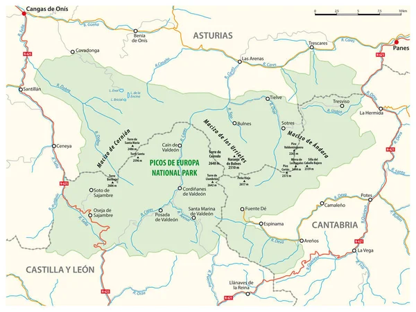 Vectorkaart Van Het Spaanse Nationale Park Picos Europa — Stockvector