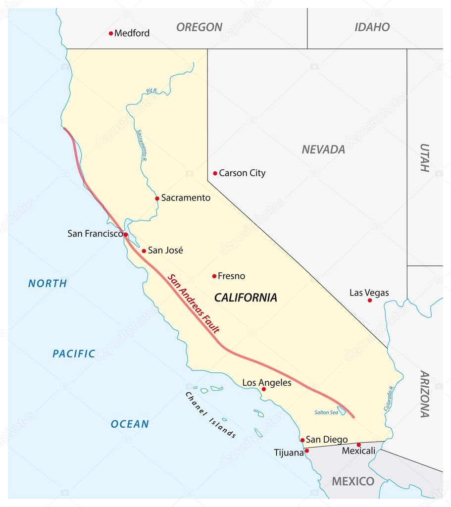 Vector map of Californias San Andreas Fault