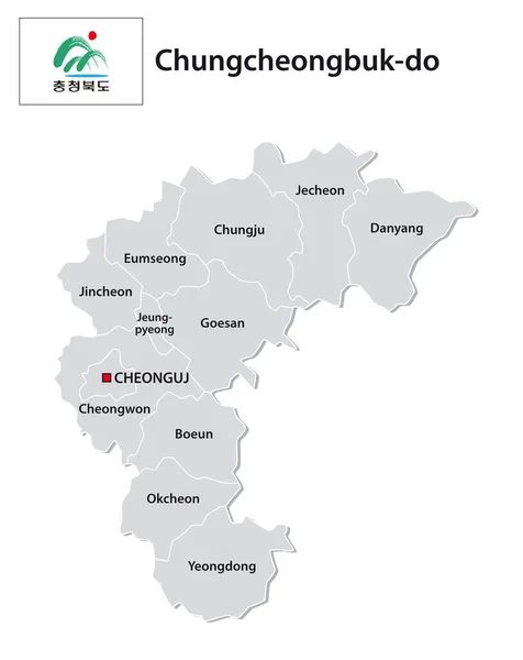 Carte Vectorielle Administrative Province Sud Coréenne Chungcheongbuk Avec Drapeau — Image vectorielle