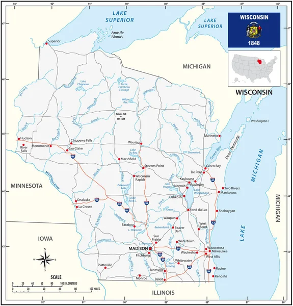 71 Road Map Wisconsin Vector Images Road Map Wisconsin Illustrations Depositphotos 2022 Wisconsin Road Map