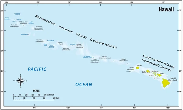 Mappa Vettoriale Dell Arcipelago Delle Hawaii Pacifiche — Vettoriale Stock
