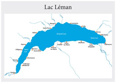 small outline map of Lake Geneva, Switzerland, France  clipart