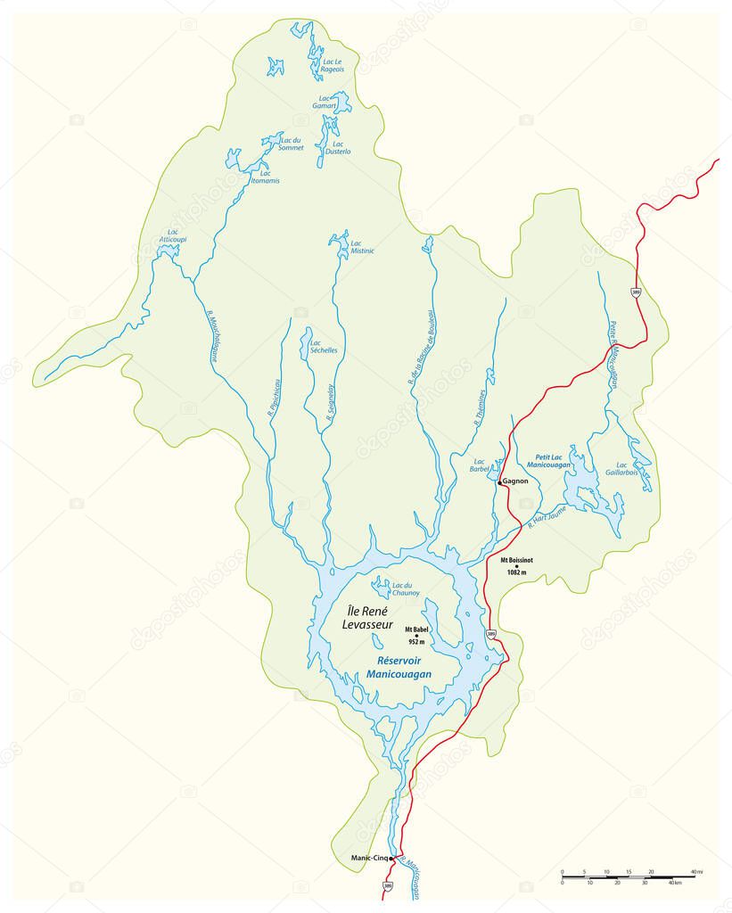 Vector map of Reservoir Manicouagan Quebec Canada 