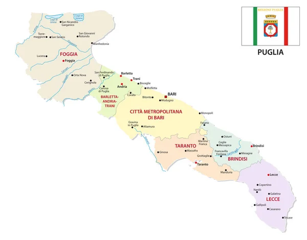 Apulia Mapa Vectorial Administrativo Político Con Bandera — Vector de stock