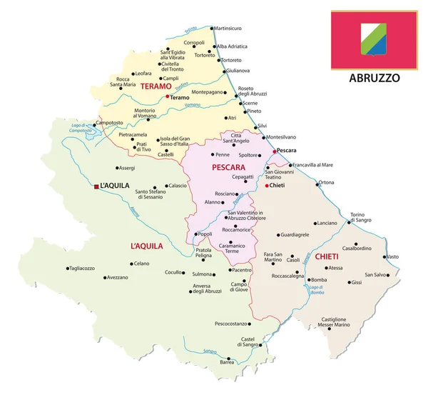 Abruzzo Mappa Amministrativa Politica Con Bandiera — Vettoriale Stock