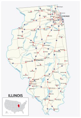 road map of the US American State of illinois clipart