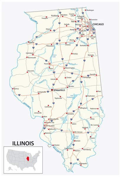 米国イリノイ州の道路地図 — ストックベクタ