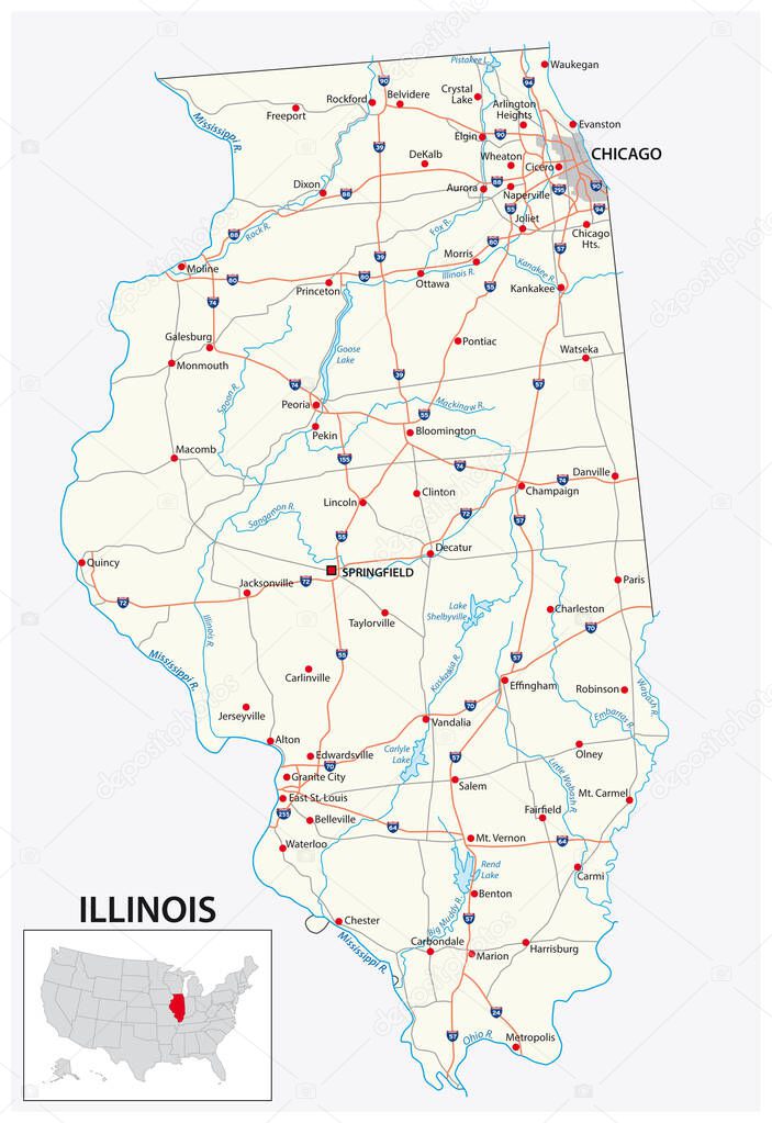 road map of the US American State of illinois