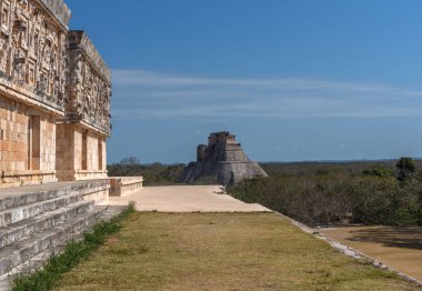 Eski Maya şehrinin kalıntıları Uxmal. UNESCO Dünya Mirası Alanı, Yucatan, Meksika