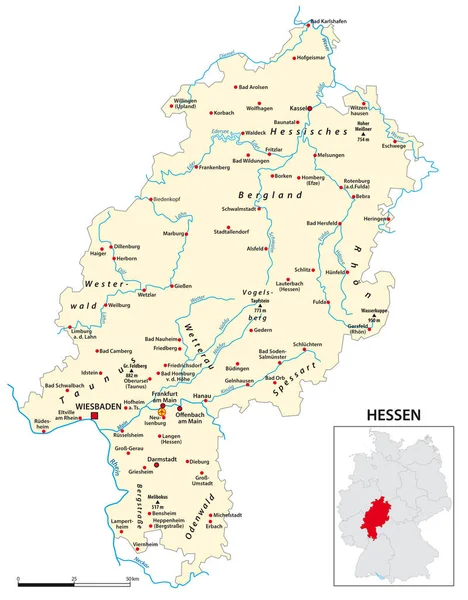 Mapa Del Estado Hesse Idioma Alemán — Vector de stock