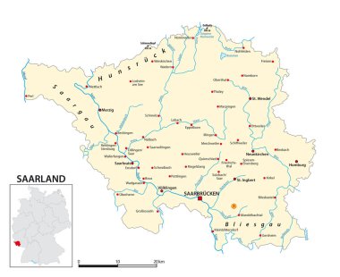 Saarland eyaletinin Almanca haritası