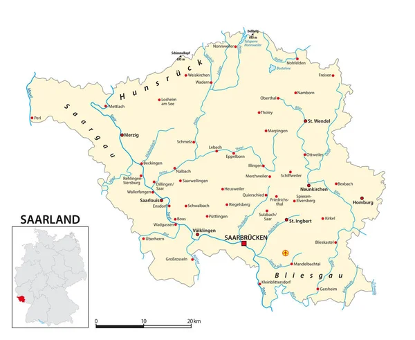 Mappa Dello Stato Della Saar Lingua Tedesca — Vettoriale Stock
