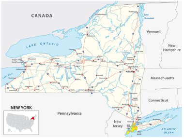 road map of the US American State of New York clipart