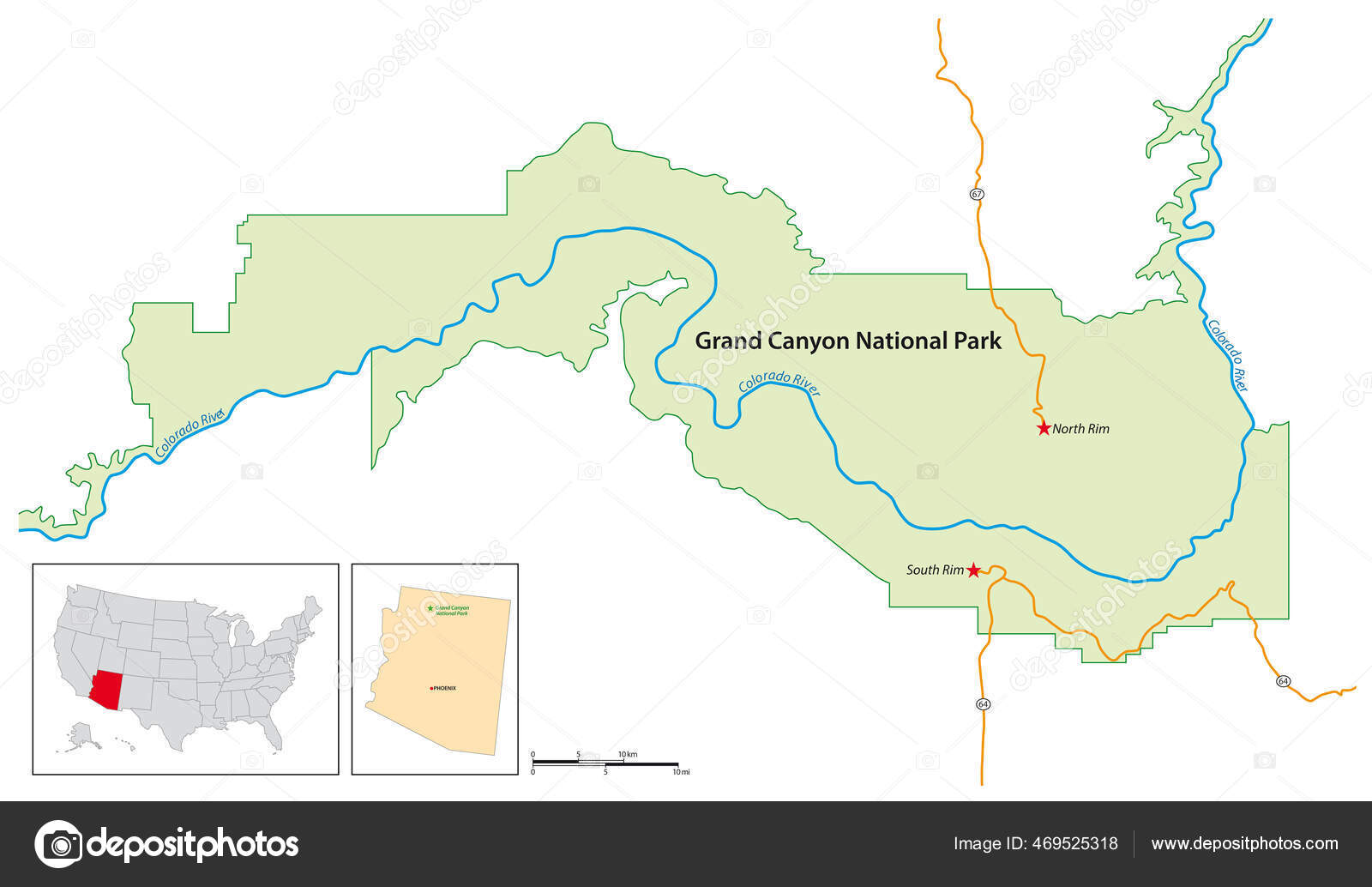 Mapa General Simple Del Parque Nacional Del Gran Canon Arizona Vector Grafico Vectorial C Lesniewski Imagen 469525318