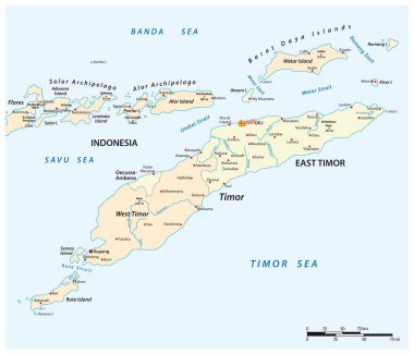 Timor Adası, Doğu Timor ve Endonezya Haritası