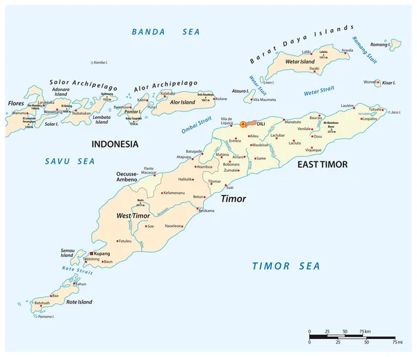 Mapa Timoru Východního Timoru Indonésie — Stockový vektor