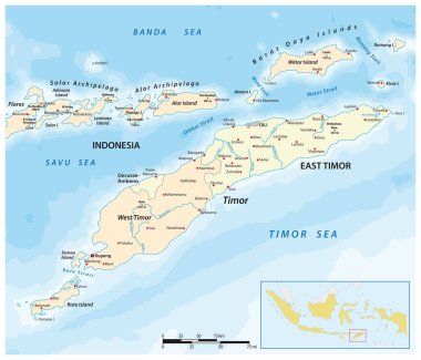 Timor Adası, Doğu Timor ve Endonezya Haritası