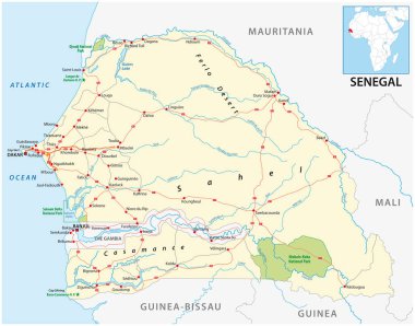 Senegal 'in Batı Afrika devletinin vektör yol haritası 