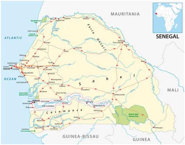 Roteiro Vetorial Estado África Ocidental Senegal — Vetor de Stock