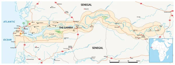 Дорожная Карта Западноафриканского Государства Гамбия — стоковый вектор
