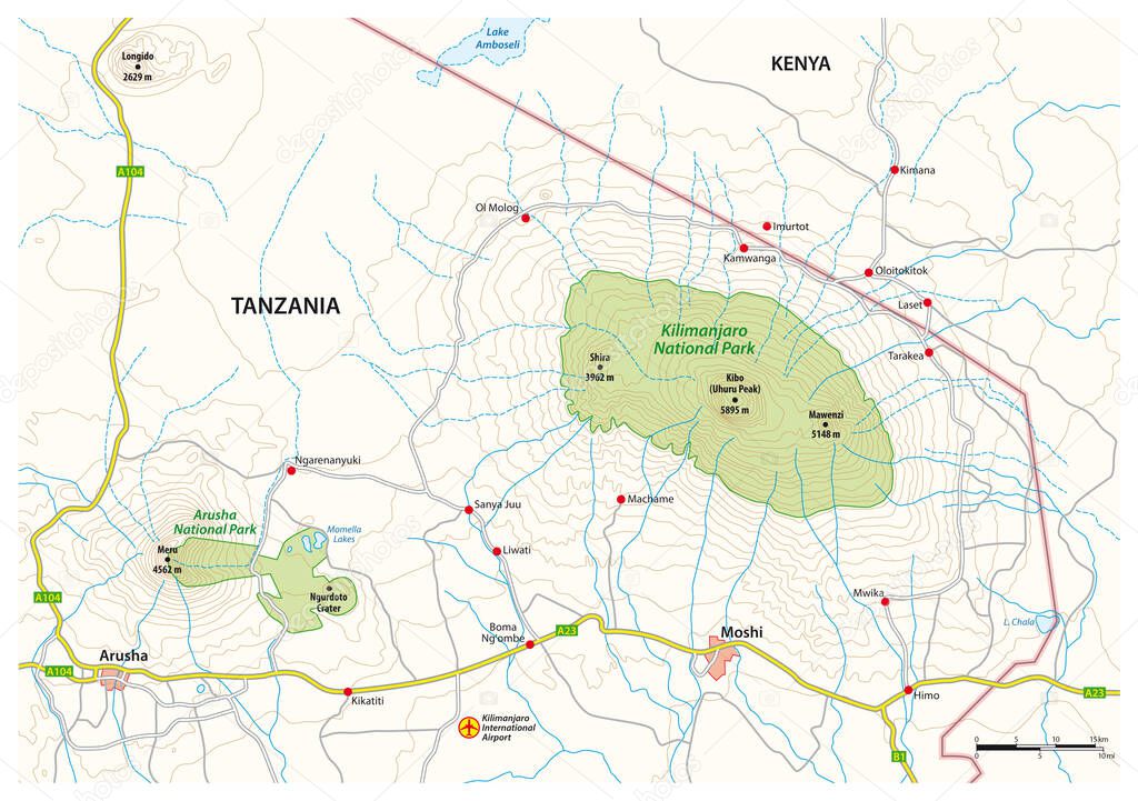 Map of the surroundings of Kilimanjaro National Park, Tanzania