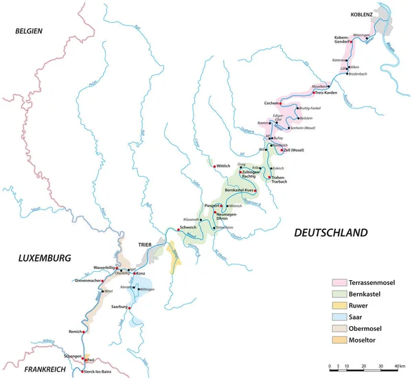 Διανυσματικός Χάρτης Των Αμπελουργικών Περιοχών Στον Ποταμό Moselle Γερμανία — Διανυσματικό Αρχείο
