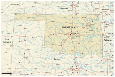 ABD Oklahoma eyaletinin vektör yol haritası