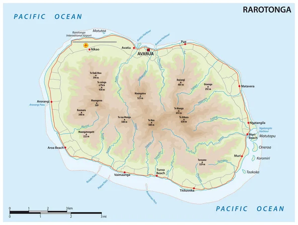 Vectorkaart Van Het Vulkanische Eiland Rarotonga Stille Oceaan Cookeilanden — Stockvector