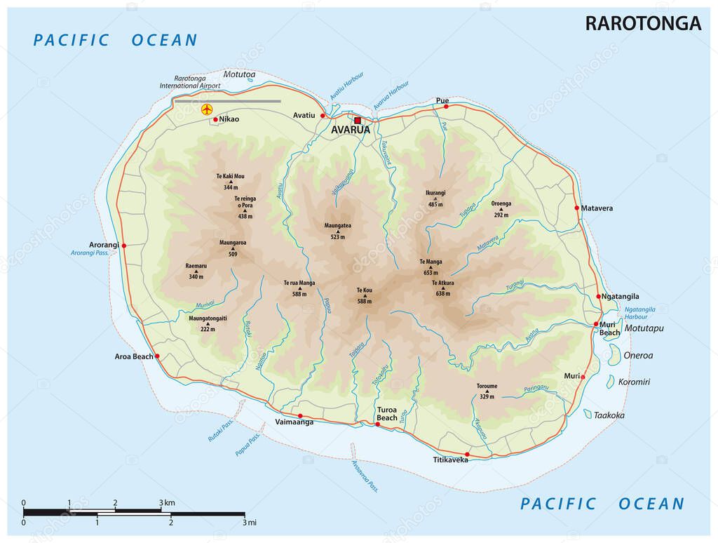 vector map of the Pacific volcanic island of Rarotonga, Cook Islands 