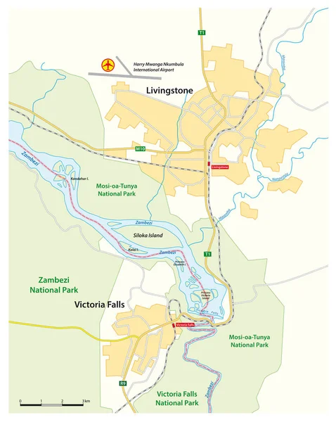 Mappa Vettoriale Victoria Falls Sul Fiume Zambesi Samia Zimbabwe — Vettoriale Stock