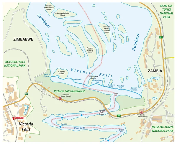 Carte Vectorielle Des Chutes Victoria Sur Fleuve Zambèze Samia Zimbabwe — Image vectorielle
