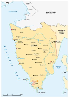 Vector map of the Croatian peninsula Istria, Croatia clipart