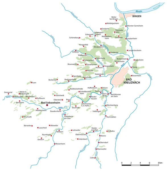 Vektorkarte Der Weinbaugebiete Der Nahe Deutschland — Stockvektor