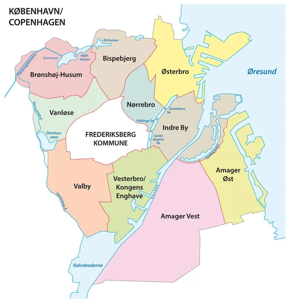 Carte Vectorielle Administrative Capitale Danoise Copenhague — Image vectorielle