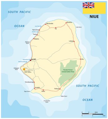 Güney Pasifik Okyanusu 'ndaki Niue adasının vektör yol haritası