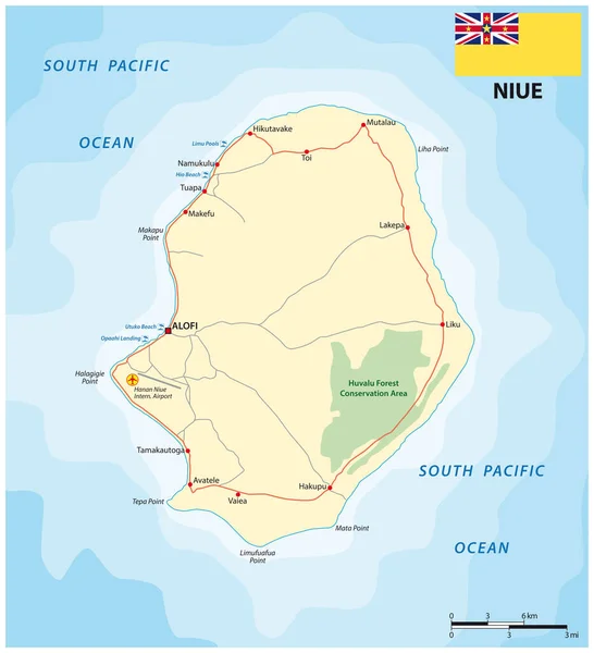 Mapa Estradas Vetor Ilha Niue Oceano Pacífico Sul —  Vetores de Stock