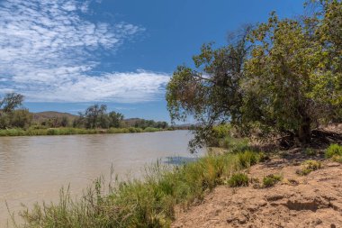 Kunene Nehri kıyılarındaki manzara, Namibya ve Angola arasındaki sınır nehri.