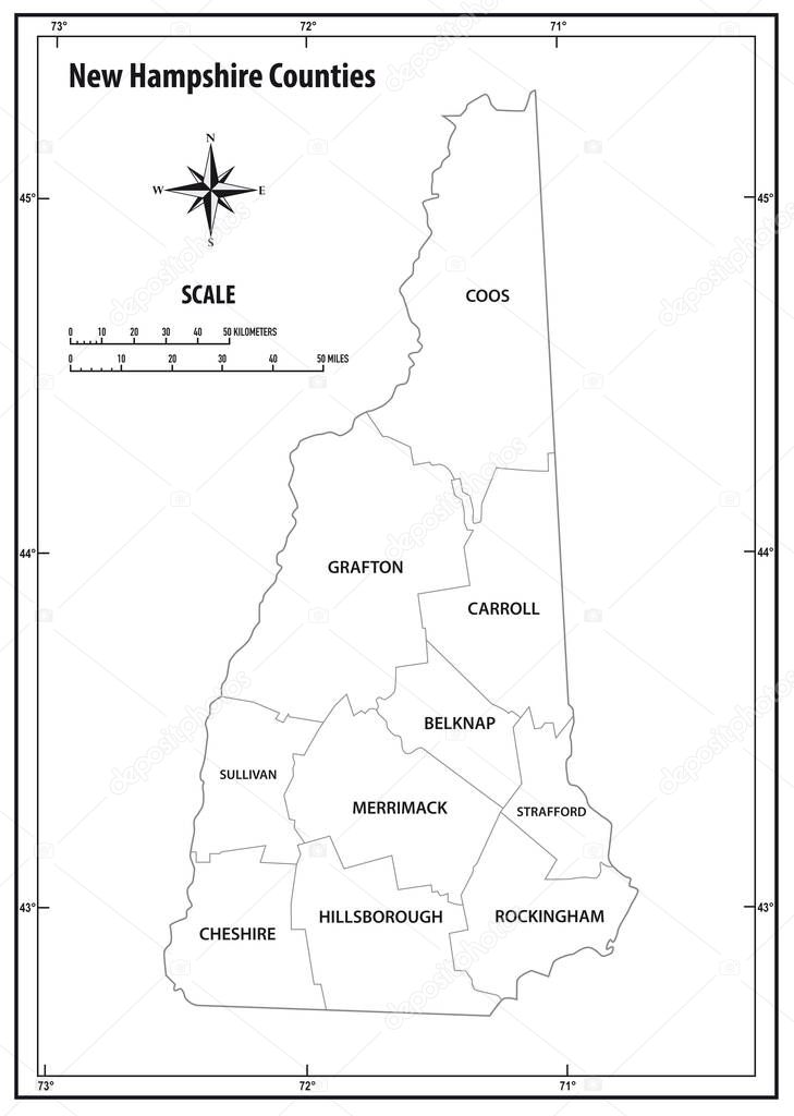 new hampshire state outline administrative and political vector map in black and white