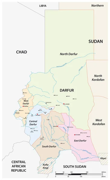 Batı Sudan Darfur Bölgesinin Vektör Haritası — Stok Vektör