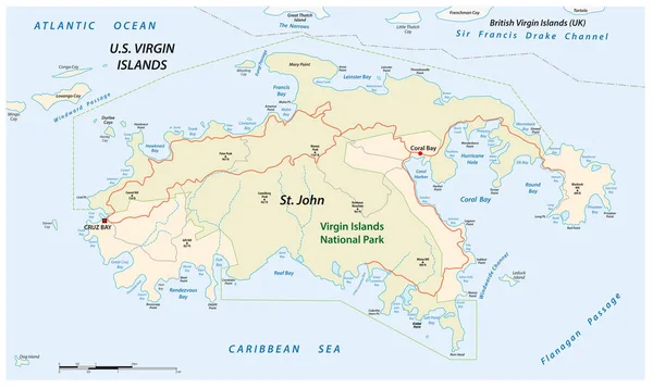Mapa Wektora Saint John Wyspy Dziewicze Usa — Wektor stockowy