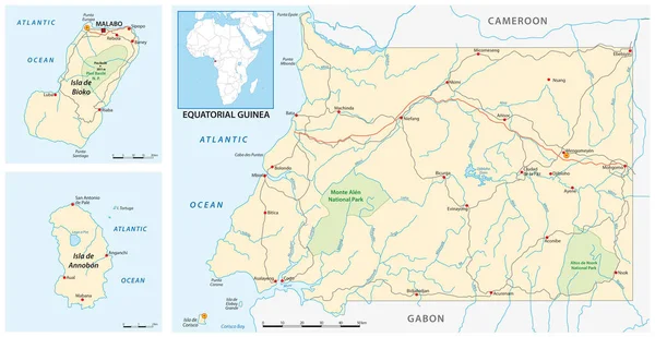 Vector Road National Park Map Equatorial Guinea — Stock Vector