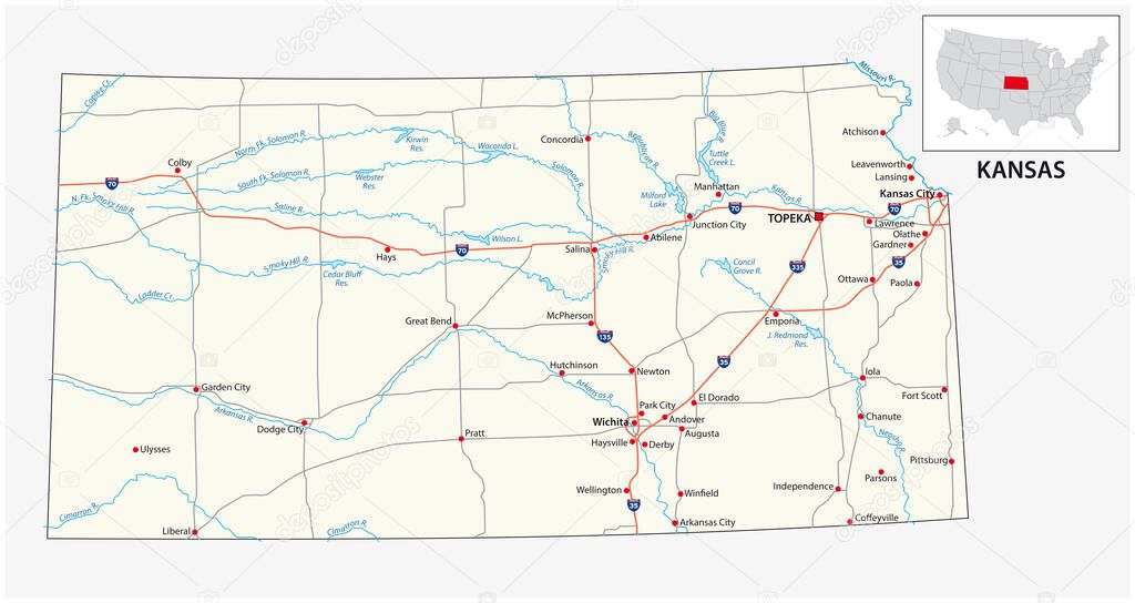 road map of the US American State of kansas